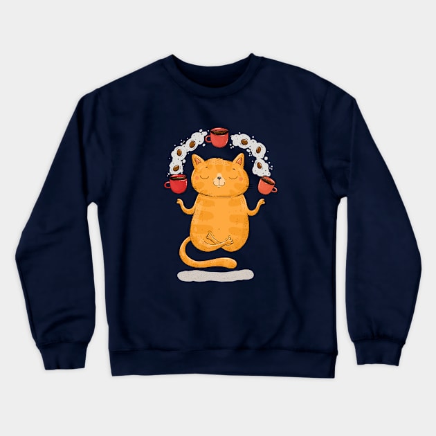 Meditative Coffee Cat Crewneck Sweatshirt by Tania Tania